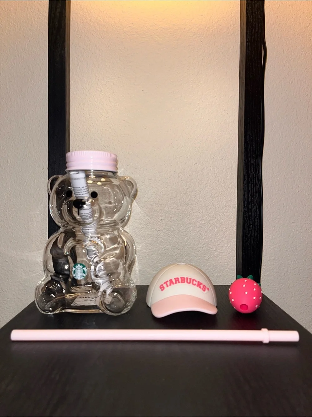 Authentic Starbucks Bearista Pink Drink Strawberry Clear Bear Glass Cup